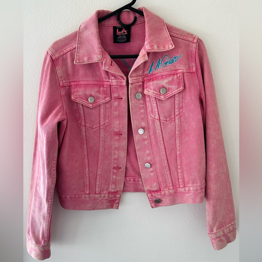 Forever21: Pink denim jacket, with unicorn 🦄 on the back.